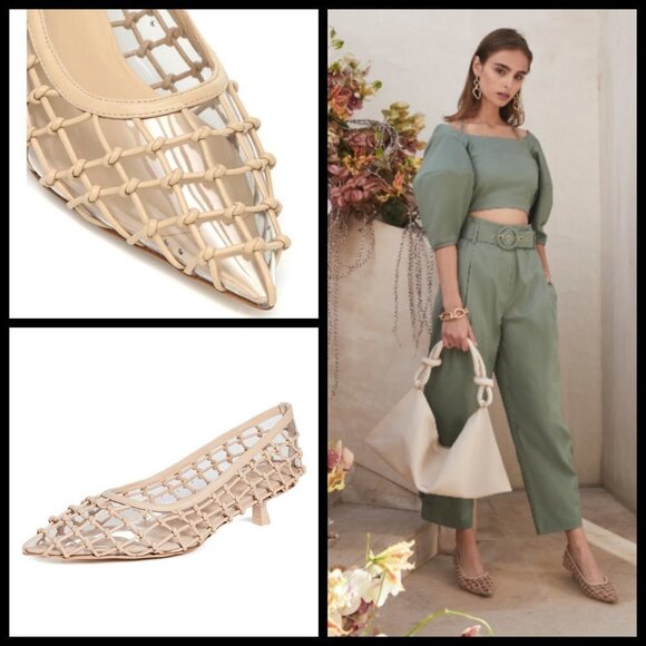 💕CULT GAIA💕 Kenny Pump Mule ~ Pointed Toe Basket Weave Leather Sand EU 41 NWT - Picture 1 of 16
